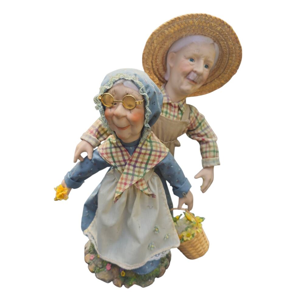 Collections ETC. Grandma & Grandpa Farmers Porcelain Dolls 14" preowned.